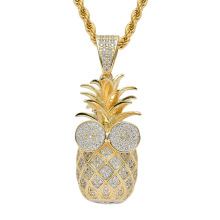 Hip-Hop-Anhänger Halskette Schmuck, Kupfer vereist Zirkon Diamant Gold Ananas Anhänger Halskette Geschenk für Männer Frauen Liebhaber